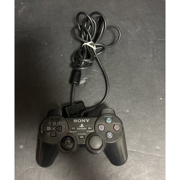 Sony PS2 BLACK Wired Controller OEM DualShock 2 PlayStation 2 SCPH-10010 Tested - Picture 1 of 4